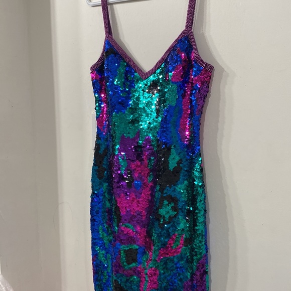 Alyce Designs Vintage Silk Sequinned Beaded Sleeveless Party Evening Dress 10 - Picture 11 of 13